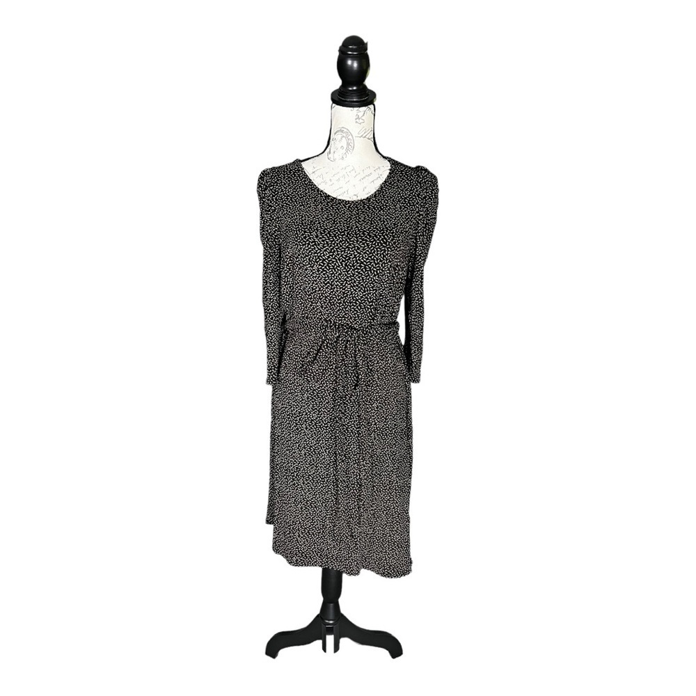ANTHROPOLOGIE Maeve Womens Medium Brown Black Faux Wrap 3/4 Sleeve Dress